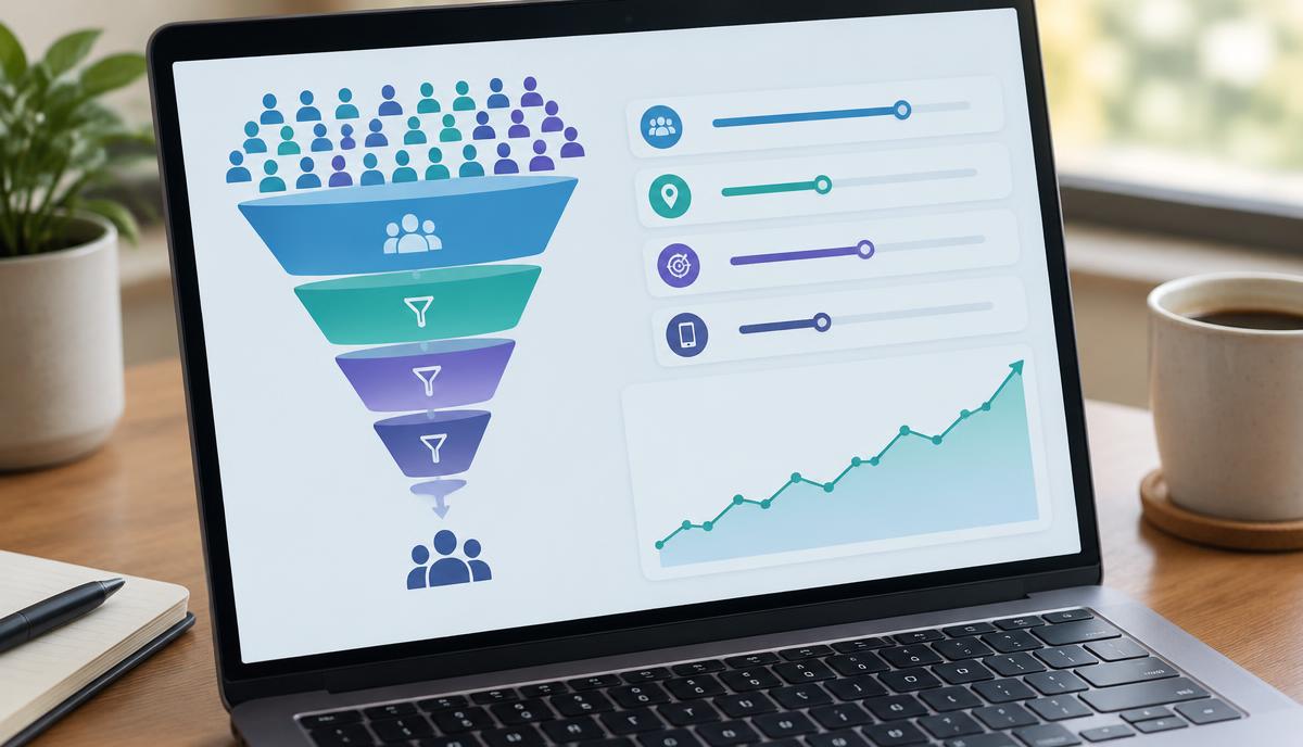 Audience optimization dashboard narrowing an audience through filters with rising performance