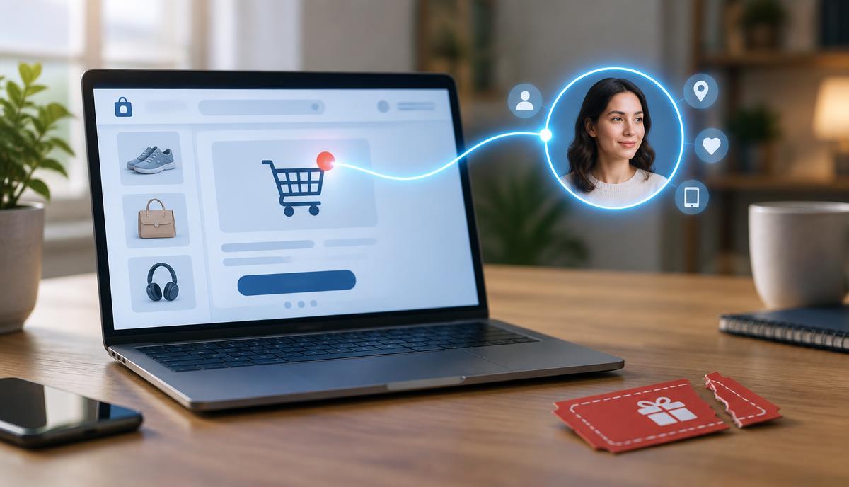 Abandoned online shopping cart linked to a recognized shopper profile instead of a discount coupon