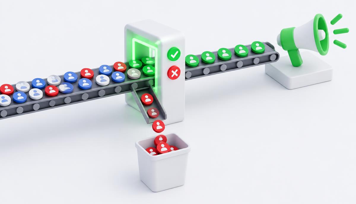 Audience records passing through a validation checkpoint before reaching paid media channels